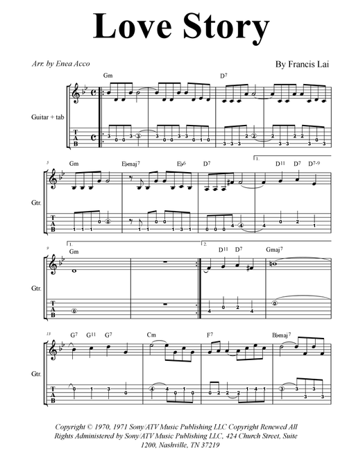 Love Story (Arr. Enea Acco) - Francis Lai (Guitar Tab)