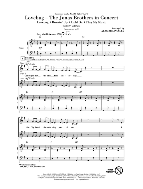 Lovebug - The Jonas Brothers In Concert (Medley) (Arr. Alan Billingsley) (Choral, SSA)