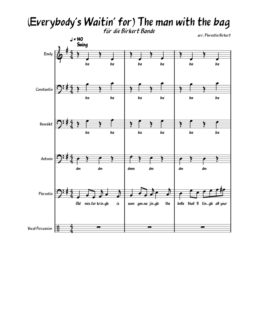 The man with the bag Sheet music for Bass guitar, Drum group (A Capella