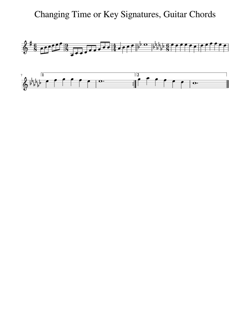 Changing Time or Key Signatures, Guitar Chords Sheet Music for Piano ...