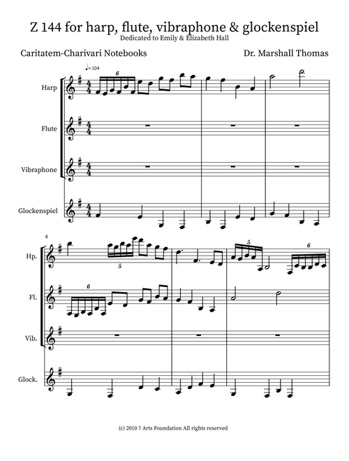 Z 144 for harp, flute, vibraphone & glockenspiel - Celebrity Chamber Players (Small Ensemble)