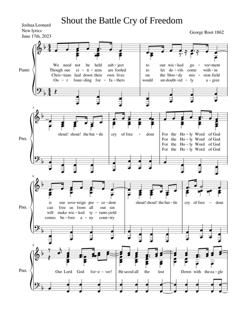 Shout The Battle Cry of Freedom - New Gospel Lyrics - Civil War Song