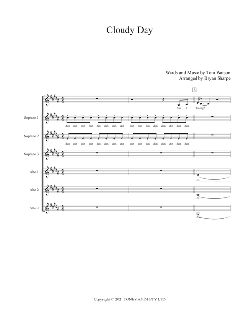 Cloudy Day (Arr. Bryan Sharpe) - Tones And I (Choral, SSAA divisi)