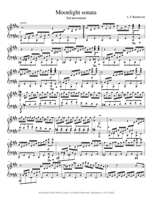 Beethoven - Piano Sonata No.14, Op.27 No.2 - 3rd Movement - "Moonlight" - Original With Fingered – Ludwig Van Beethoven