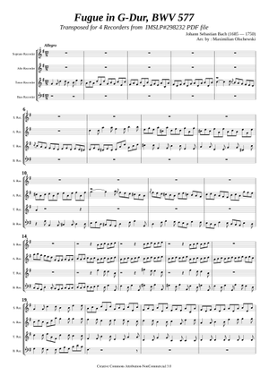 Fugue BWV 577 in G Major, “Fuga alla Giga” Sheet Music for Organ