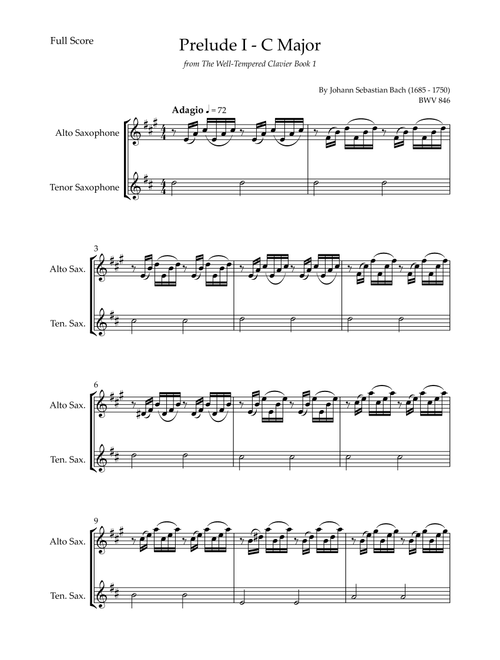 Prelude 1 in C Major BWV 846 (from Well-Tempered Clavier Book 1) for Alto Saxophone & Tenor Saxophon (Arr. Fabio Britto) - Johann Sebastian Bach (Instrumental Duet)