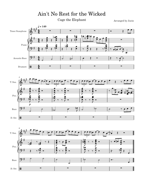 Short Jazz Arrangement of Ain't No Rest For the Wicked - Cage the Elephant
