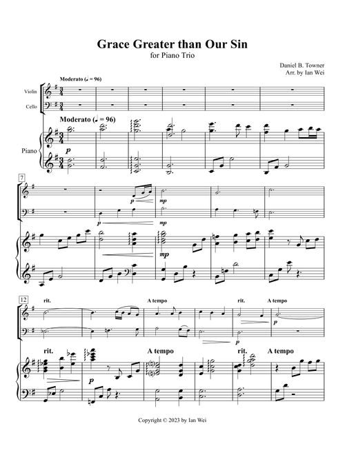 Grace Greater than Our Sin for Piano Trio (Arr. Ian Wei) - Daniel B. Towner (String Ensemble)