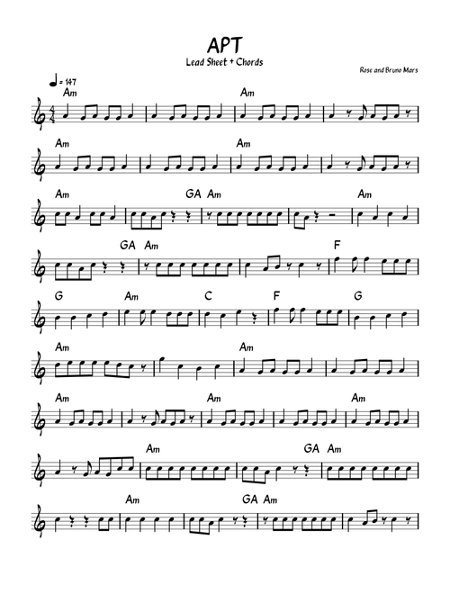 APT – ROSÉ (Lead Sheet + Chords)