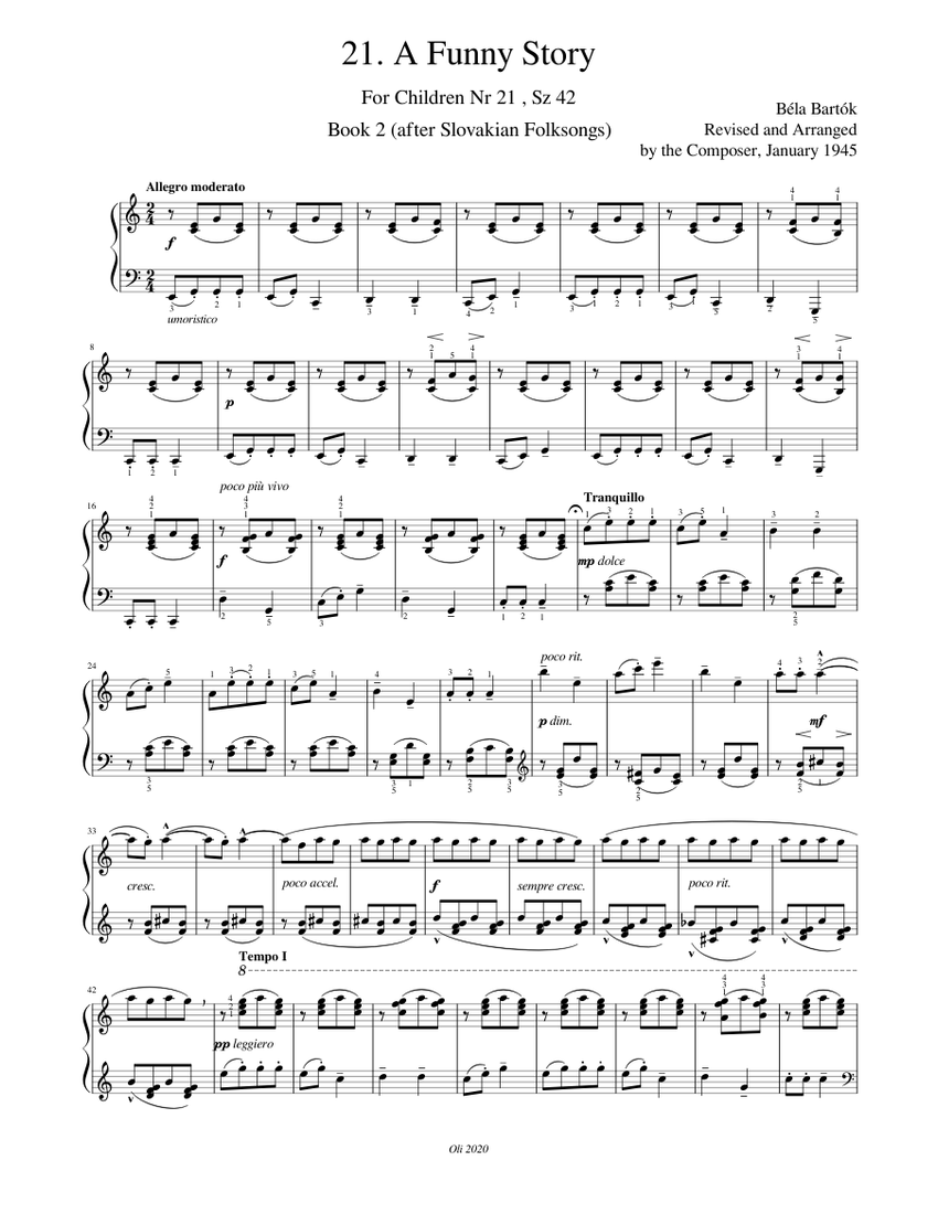 Bartók, Béla, For Children, Book 2, 21-A Funny Story Sheet music for Piano  (Solo) 