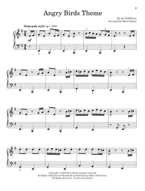 Angry Birds Theme (arr. Mona Rejino) - Ari Pulkkinen (Educational Piano)