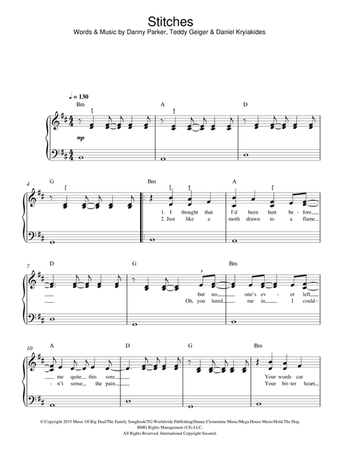 Stitches - Shawn Mendes (Beginner Piano (Abridged))
