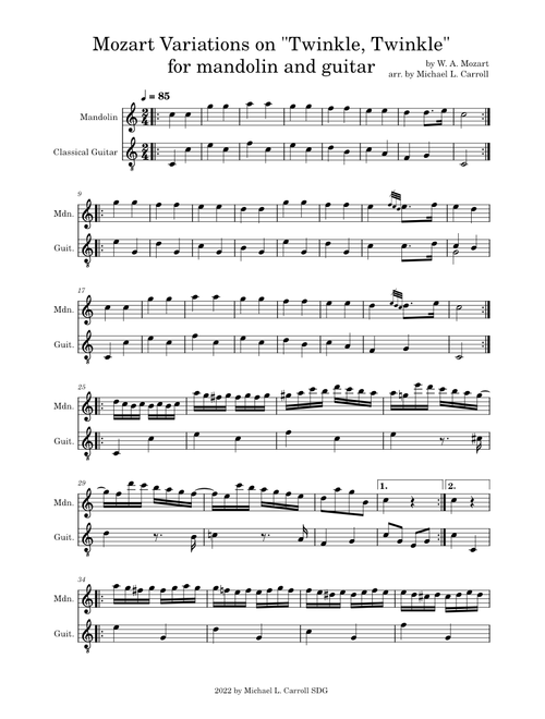 Variations on "Ah, vous dirai-je maman", K.265/300e – Wolfgang Amadeus Mozart -- mando and guitar
