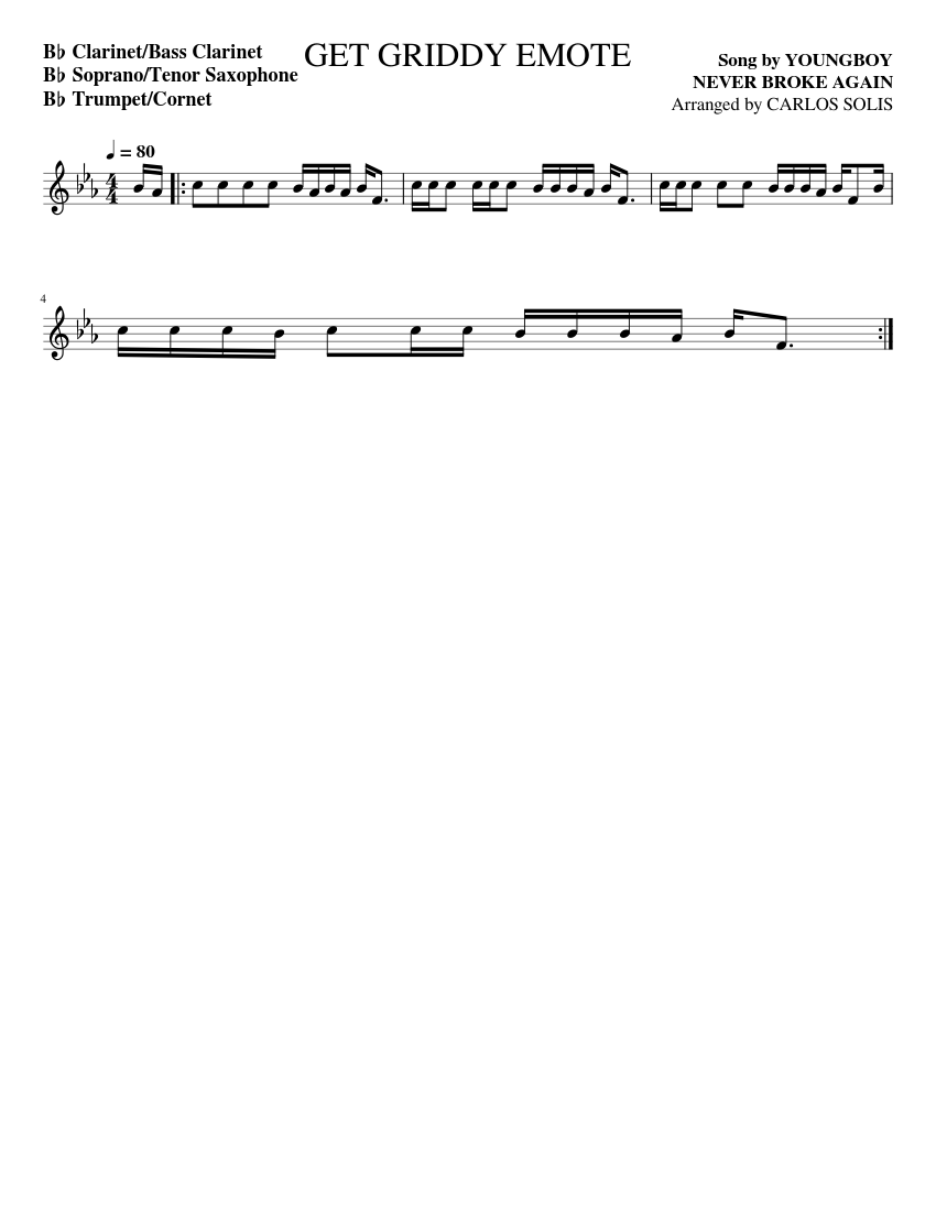 GET GRIDDY EMOTE (Bb) by CARLIT0CHURRIT0 Sheet music for Saxophone