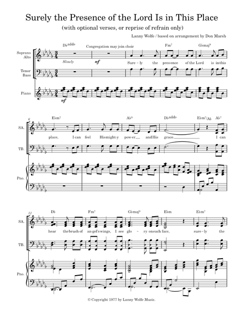 Surely The Presence Of The Lord Is In This Place – The Lanny Wolfe Trio - SATB + piano