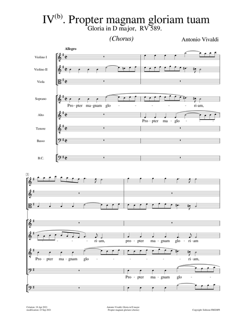 Gloria in D major, RV 589, IVb - Propter magnam gloriam tuam – Antonio Vivaldi
