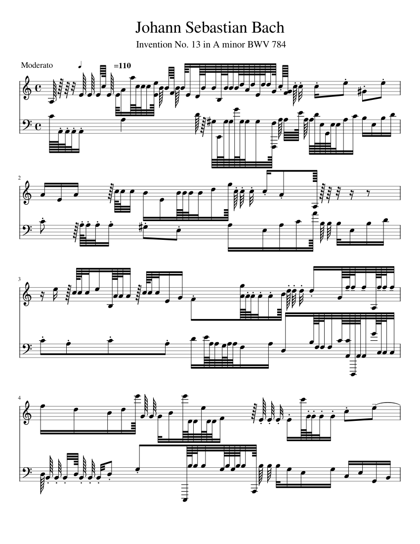 Bach Invention 13.pdf Johann Sebastian Bach - Invention No. 13 in A minor BWV 784 for Piano ...