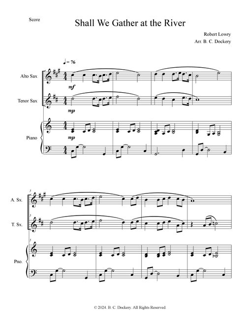 Shall We Gather at the River (Alto and Tenor Sax Duet with Piano Accompaniment) (Arr. B. C. Dockery) - Robert Lowry (Instrumental Duet and Piano)