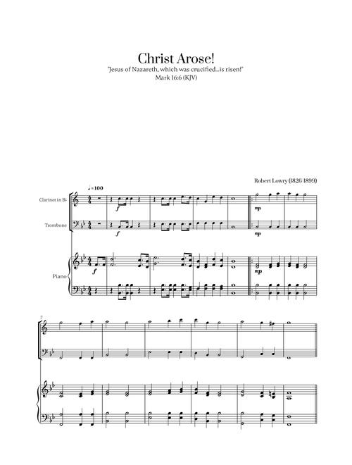 Robert Lowry - Christ Arose for Clarinet, Trombone and Piano (Arr. Cadenza Editions) (Instrumental Duet and Piano)