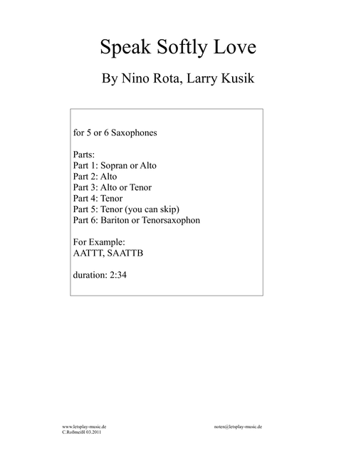 Speak Softly Love (Arr. Christian Roßmeißl) - Nino Rota (Woodwind Ensemble)