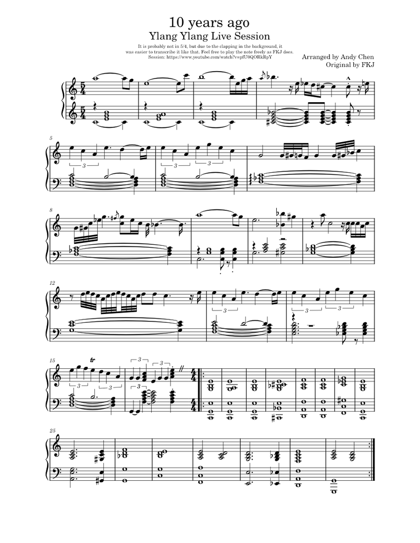 10 Years Ago – FKJ Sheet music for Piano (Solo) | Musescore.com 10 Years Ago – FKJ Sheet music for Piano (Solo) | Musescore.com