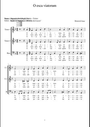 O esca viatorum – Heinrich Isaac - arg. J S Bach Sheet Music for Vocals ...