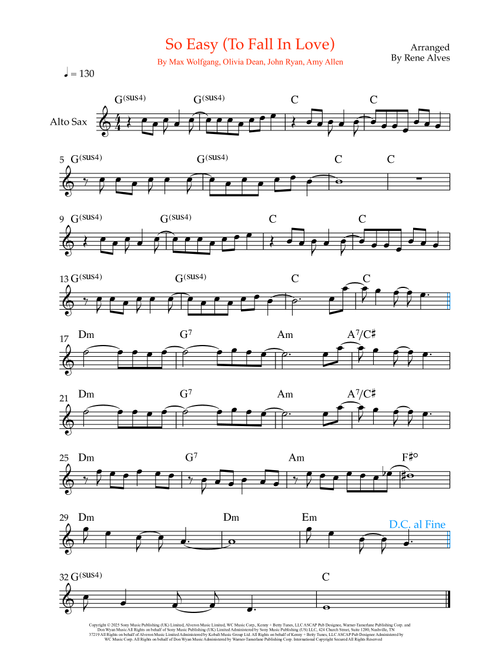 So Easy (To Fall In Love) (Arr. Rene Alves) - Olivia Dean (Alto Sax Solo)