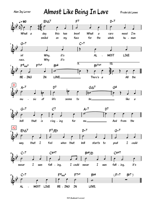 Almost Like Being in Love  (Lead sheet with lyrics )