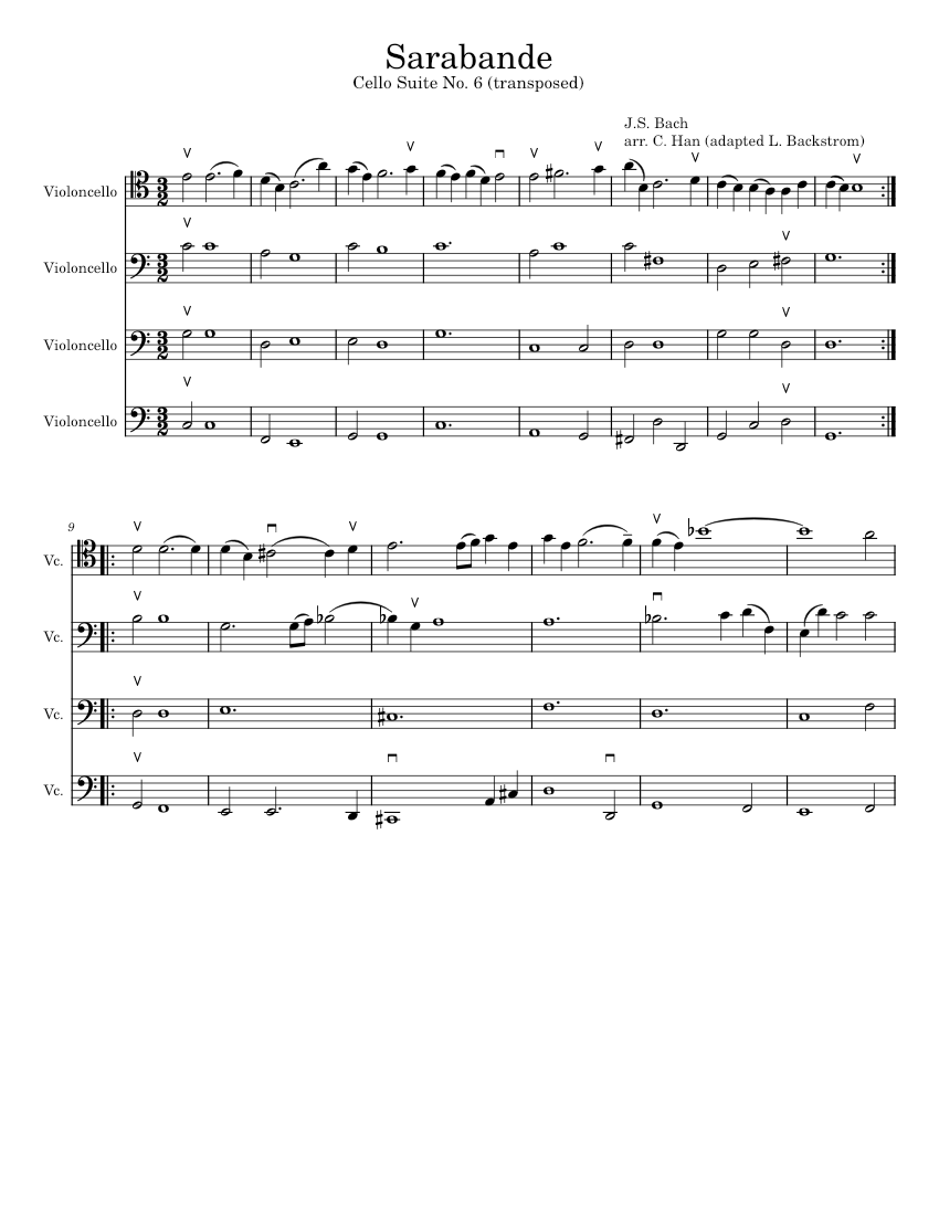 Cello Suite No.6 in D major, BWV 1012 – Johann Sebastian Bach Sheet ...
