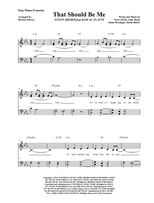 That Should Be Me (Arr. Kirsten Scherer) - Justin Bieber (Easy Piano)