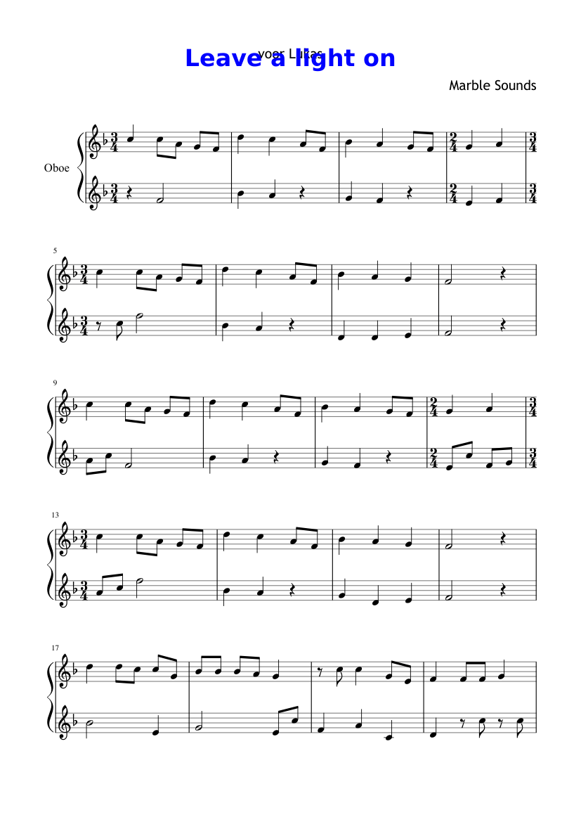 basura montón lavar Leave a light on Sheet music for Oboe (Solo) | Musescore.com