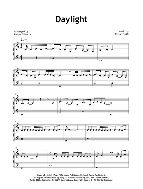 Daylight (Arr. Felipe Silveira) - Taylor Swift (Easy Piano)
