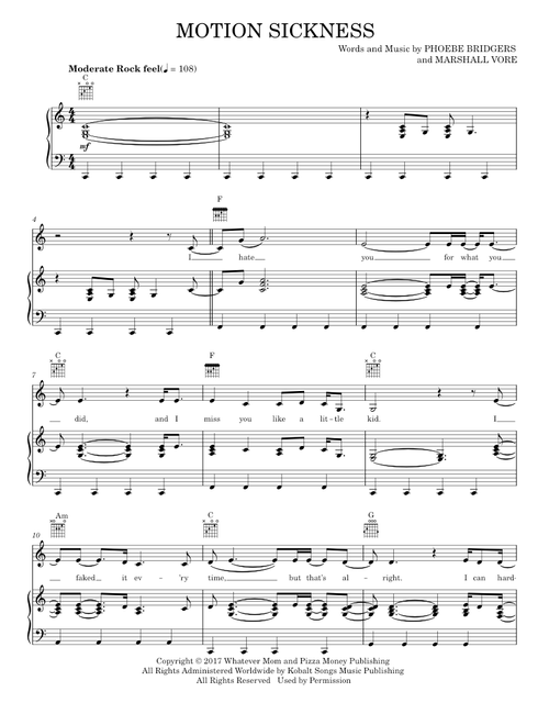 Motion sickness - Phoebe Bridgers (Piano-Vocal-Guitar)