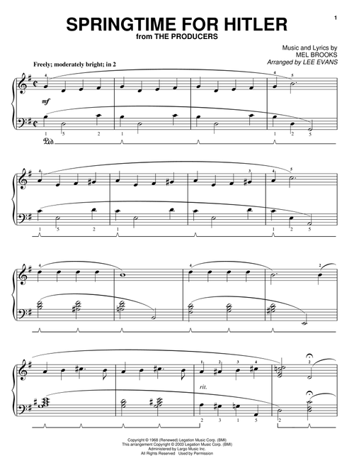 Springtime For Hitler - Mel Brooks, The Producers (Musical) (Piano Solo)