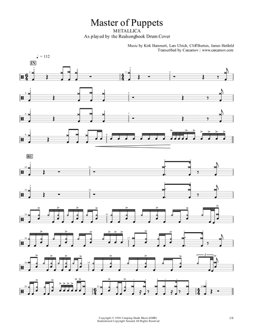 Master Of Puppets (Arr. Realsongbook) - Metallica (Drums)