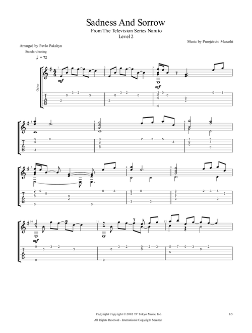 Sadness And Sorrow (Arr. Pavlo Pakshyn) - Purojekuto Musashi (Guitar Tab)