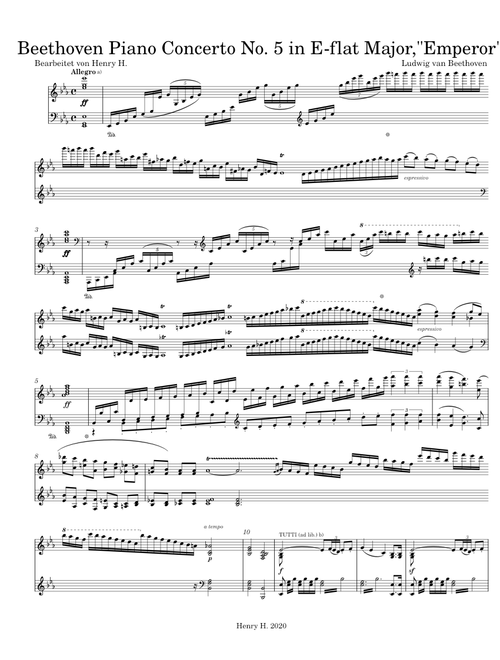 Piano Concerto No. 5 in E-flat Major, Emperor, Op. 73 - Beethoven - Transcription for Piano Solo