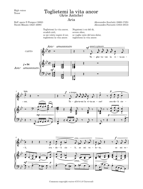Toglietemi la vita ancor – Alessandro Scarlatti - High