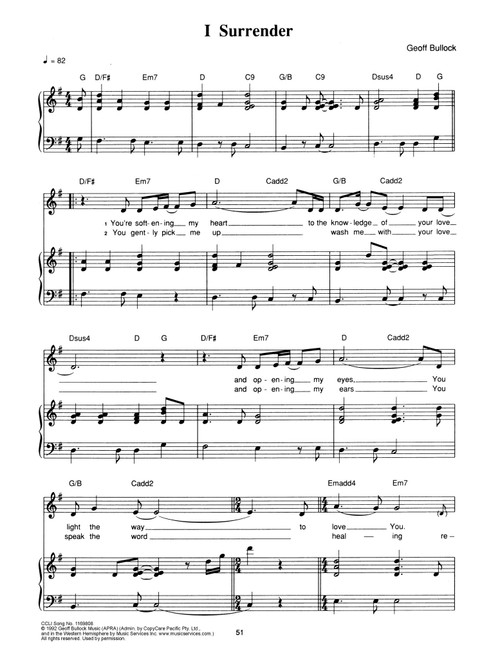 I Surrender - Hillsong Worship, Geoff Bullock (Piano-Vocal-Guitar (Piano Accompaniment))