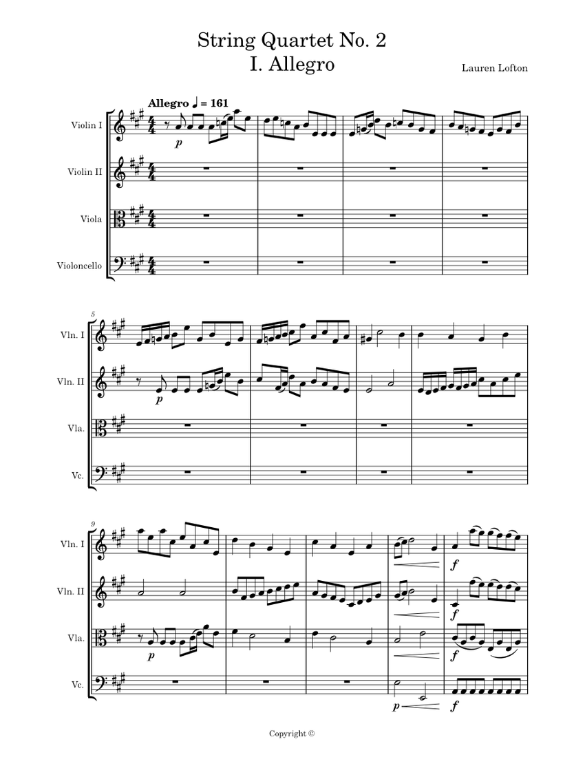 String Quartet No. 2 I. Allegro - Lauren Lofton Sheet Music for Violin ...