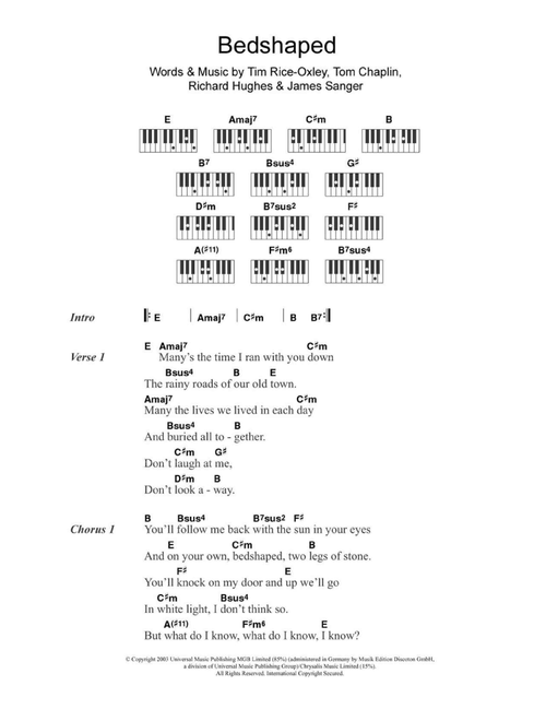 Bedshaped - Keane (Piano Chords-Lyrics)