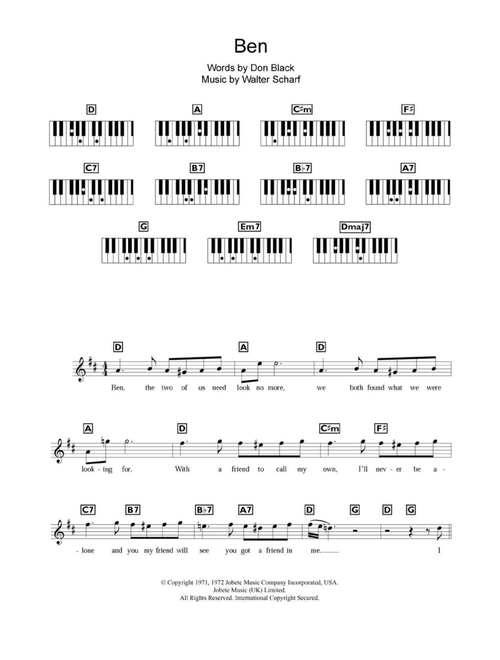 Ben - Michael Jackson, Boyzone (Piano Chords-Lyrics)