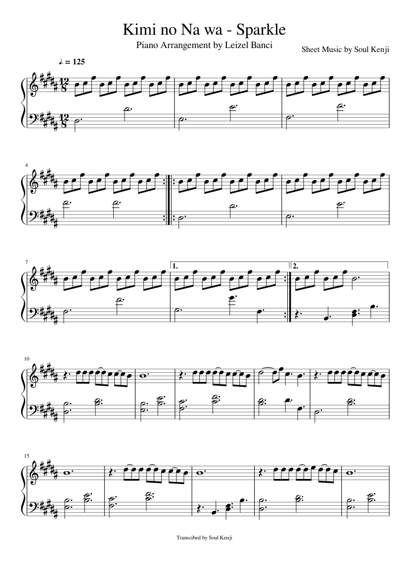muelle Personalmente plátano Kimi no Na wa - Sparkle | Leizel Banci | Full Sheet Sheet music for Piano  (Solo) | Musescore.com
