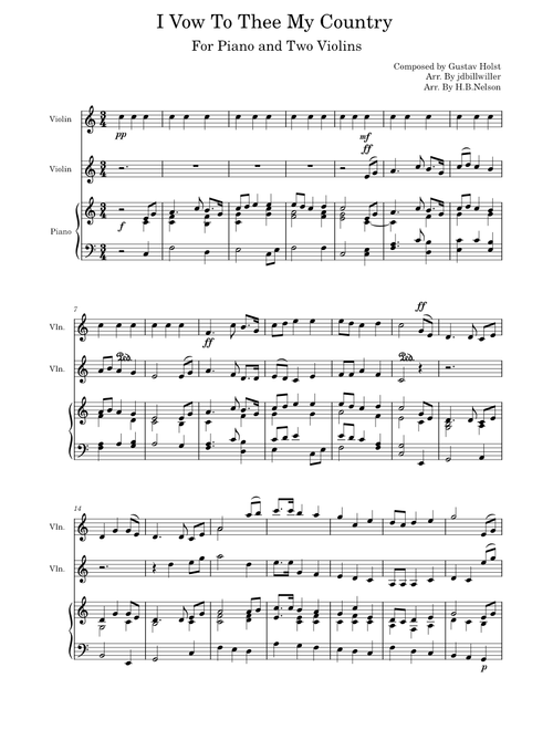 I Vow To Thee My Country for Piano and 2 Violins