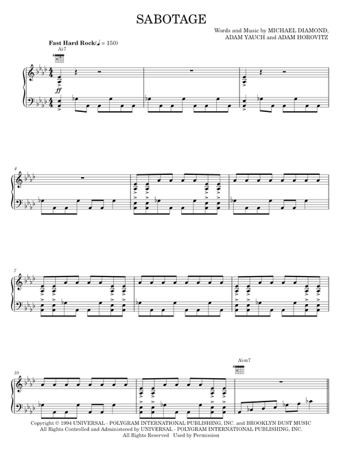 Sabotage - Beastie Boys (Piano-Vocal-Guitar)