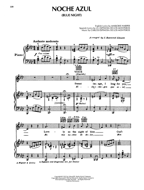 Noche Azul (Blue Night) - Ernesto Lecuona (Piano-Vocal-Guitar)