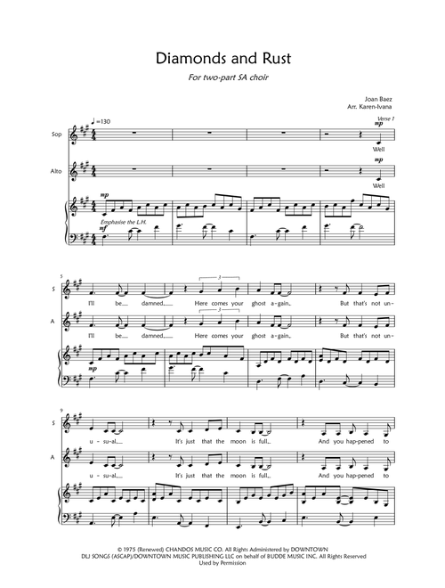 Diamonds And Rust (Arr. Karen Ivana) - Joan Baez (Choral, SA)
