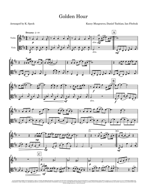 Golden Hour (Arr. K. Speck) - Kacey Musgraves (Instrumental Duet)