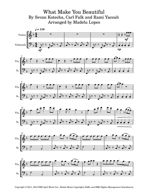 What Makes You Beautiful (Arr. Madelu Lopes) - One Direction (Instrumental Duet)