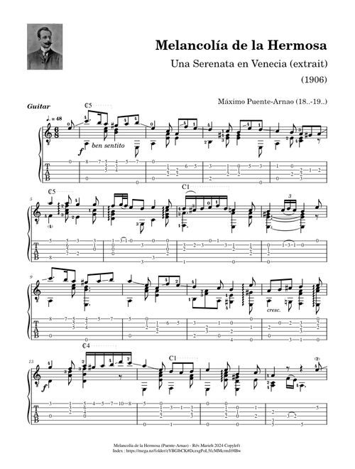 Melancolía de la Hermosa - Máximo Puente-Arnao (18..-19..) - Tablature